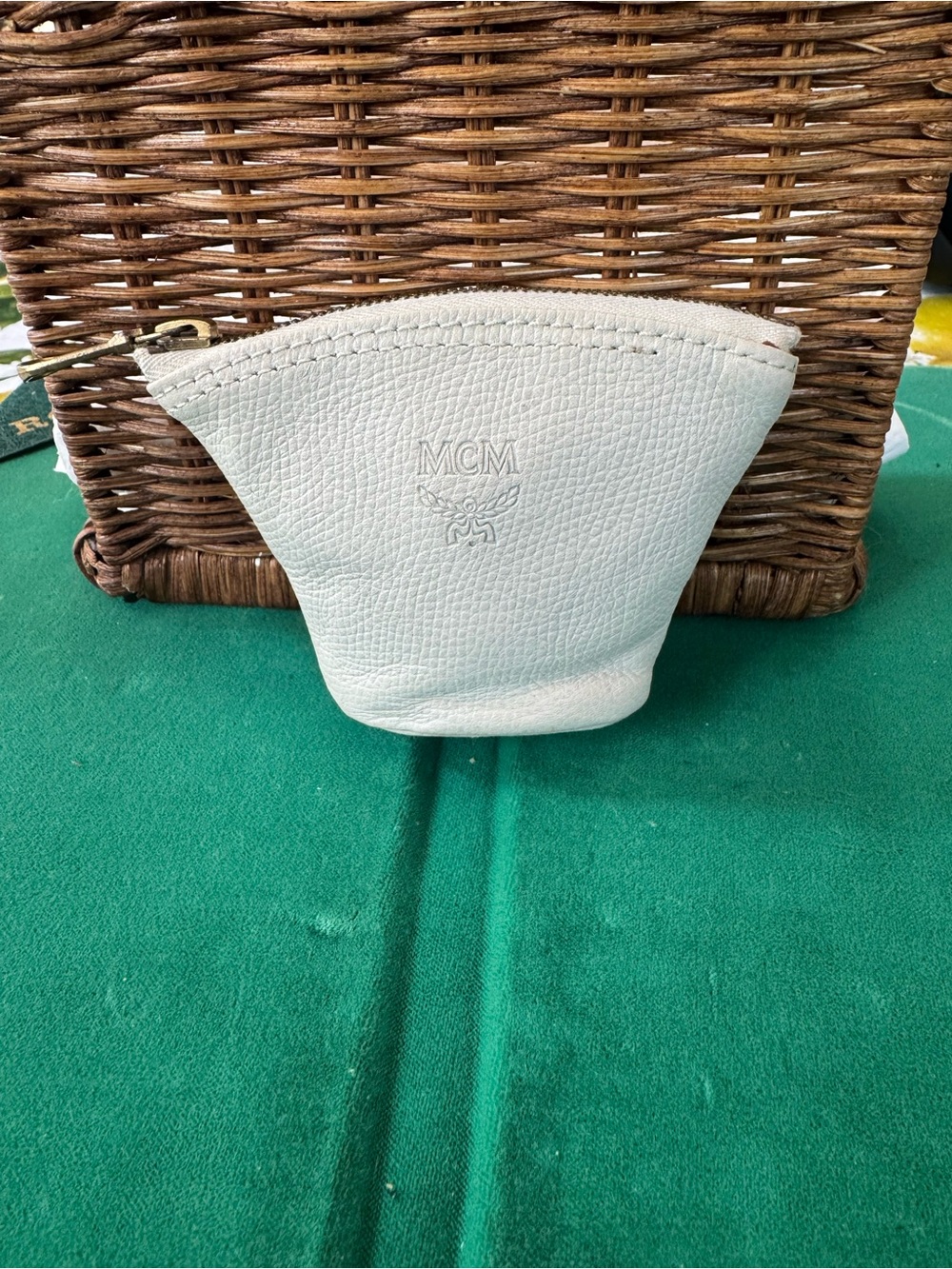MCM White Leather Coin Pouch